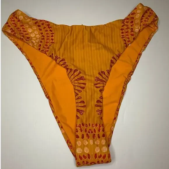 NWT Andrea Iyamah Low Rise High Leg Bikini Bottom Orange/Red Womens Size XL Swim - Picture 2 of 4